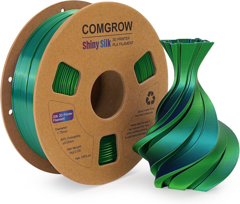 Comgrow Silk PLA 3D Printer Filament, Dual Color 2 in 1 Black and Green, 3D Printing PLA Filament 1.75mm, Dimensional Accuracy +/- 0.02 mm, 1KG Spool, Coextrusion Shiny Silk 3D Filament - Image 1
